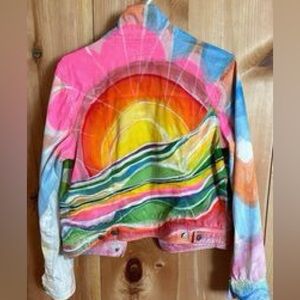 Sunrise hand painted denim jacket women’s medium